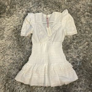 NWT  LoveShackFancy "Rena" Romantic Embroidered Ruffle Mini Dress